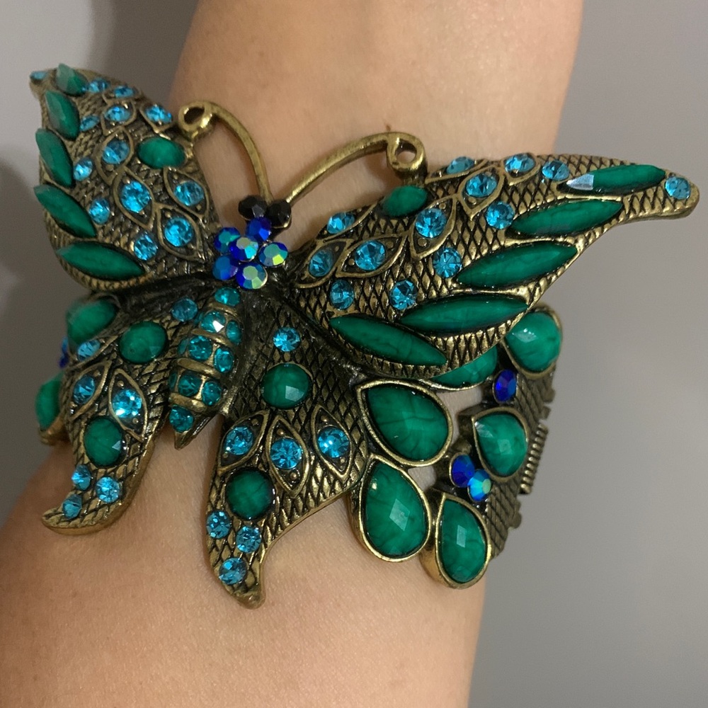 Elegant Butterfly Bracelet with Green and Blue Accents